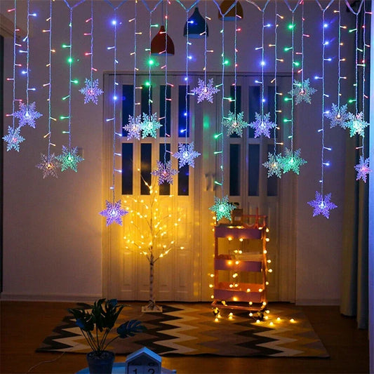 Christmas Snowflakes String Lights Flashing Fairy Curtain Garland Outdoor For Holiday Party New Year 2025 Decoration