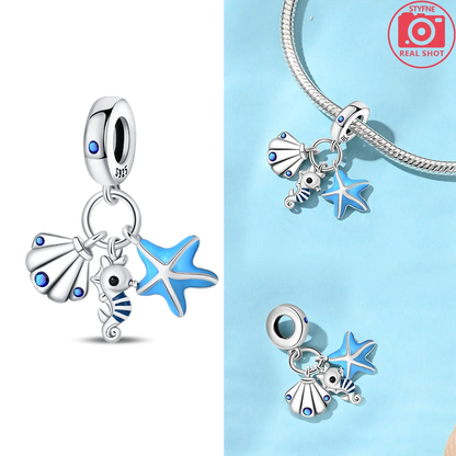 Charms 925 Silver Blue Original Stars Heart Zircon Chameleon Panda Glass Beads Fit Bracelet Jewelry Women Diy Accessories