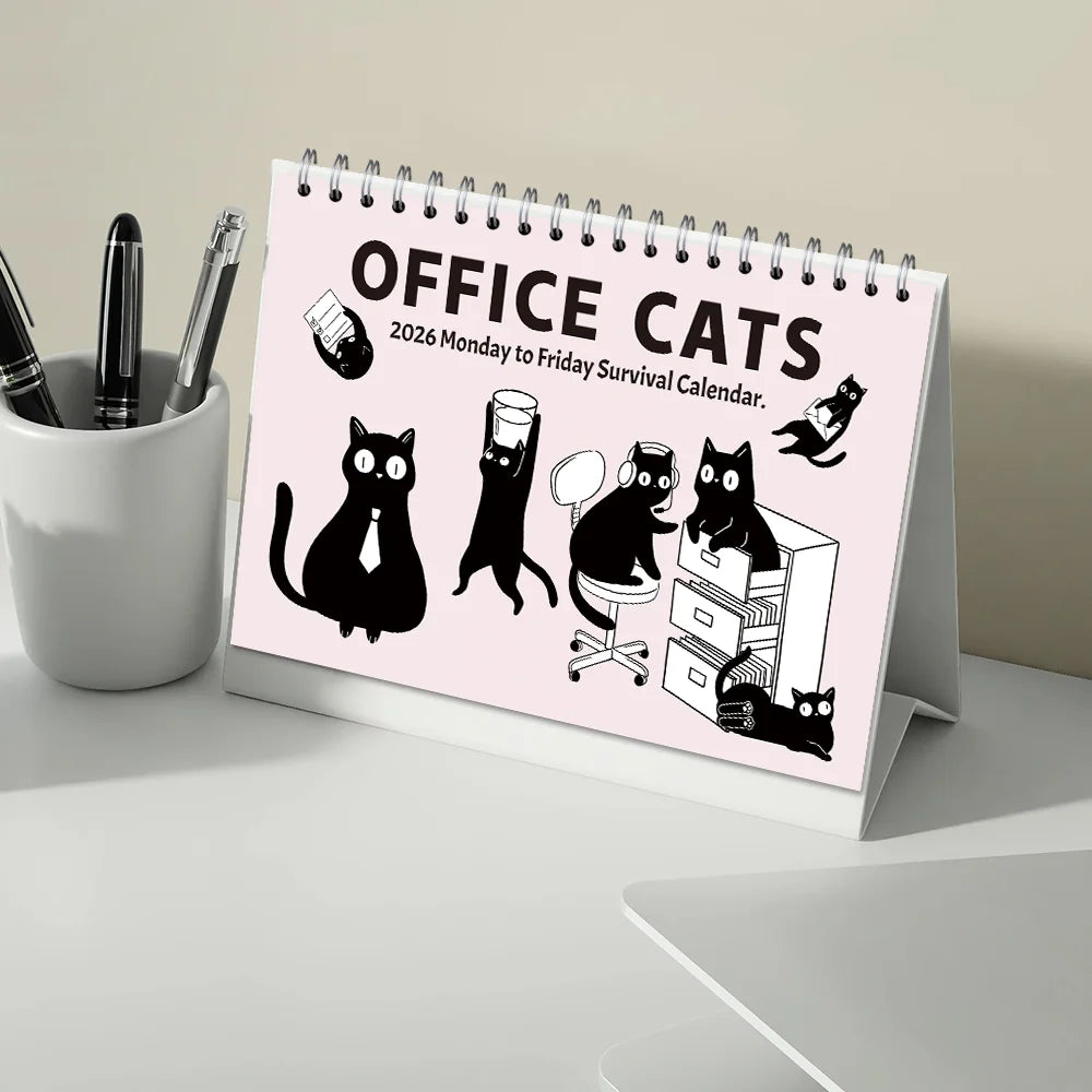 1PC 2026 Calendar, Cute Cat Illustrations Desktop Calendar, Cat Theme, 12-Month Planner, Perfect Gift for Birthdays & Holidays