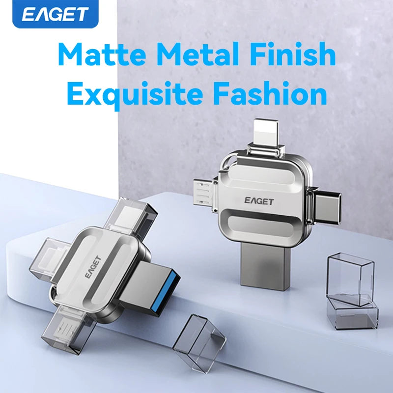 Eaget 4 in 1 Mini USB Flash Drive USB Type C Mirco B Lighting to USB 3.2 Pendrive USB Memories Stick for Phones PC Laptops