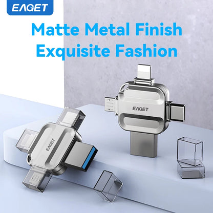 Eaget 4 in 1 Mini USB Flash Drive USB Type C Mirco B Lighting to USB 3.2 Pendrive USB Memories Stick for Phones PC Laptops