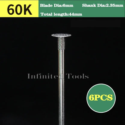 6PCS 2.35mm Shank Grinding Bit Ultra-Thin T Head Diamond Mounted Point Stone Jade Carve Polish Engrave Tool 0.5mm-8mm