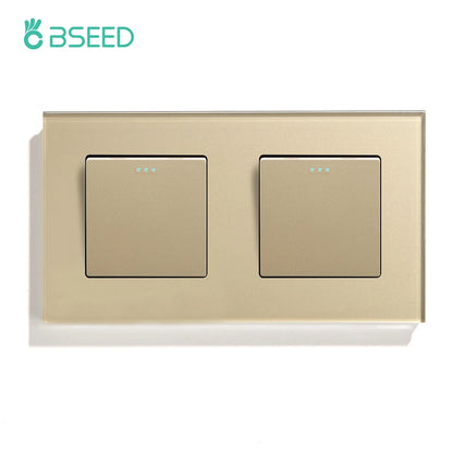 BSEED Mechanical Wall Light Push Switch 1/2Gang 1Way Automatic Rebound Switches Button With Glass Frame 250V