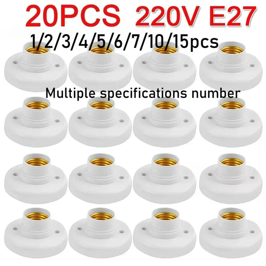 1-20Pcs, 220V E27 Screw Lamp, Stand Light Bulb Socket Holder Adapter Base, Cap Socket White Ceiling Light Lamp Bulb Fixing Base