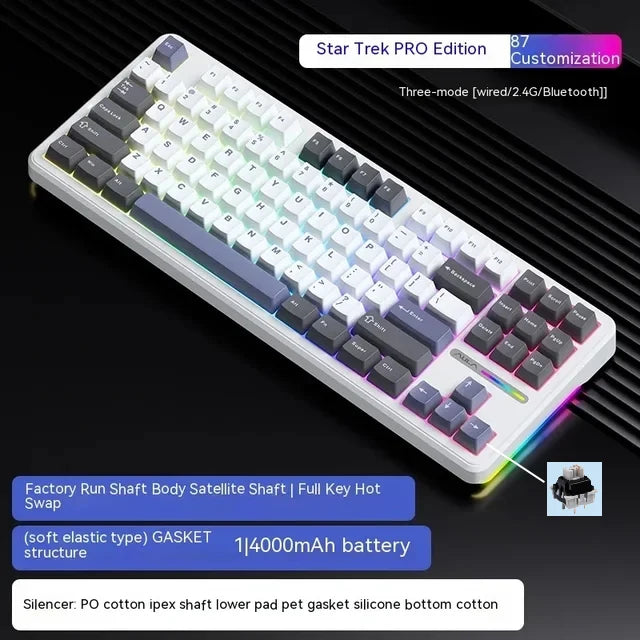 F87Pro Mechanical Keyboard, 2.4g/Usb/Bluetooth Tri Mode Wireless 87 Key 5 Layer Silencing Filling Suitable For Gaming Typing, AULA