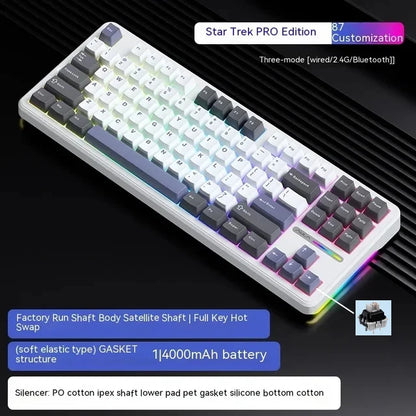 F87Pro Mechanical Keyboard, 2.4g/Usb/Bluetooth Tri Mode Wireless 87 Key 5 Layer Silencing Filling Suitable For Gaming Typing, AULA
