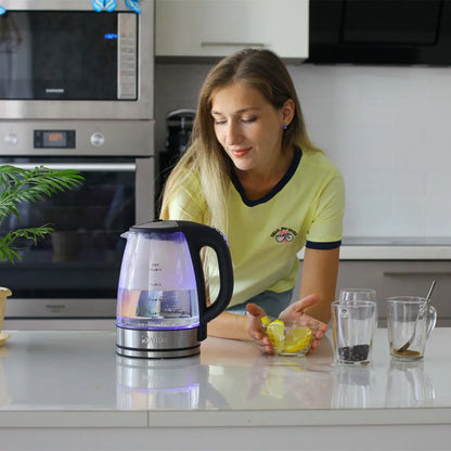 2Liter, Electric Glass Kettle, 2200W Fast Boil Temp Control Keep Warm 4H Auto Shut-Off Boil-Dry Protection for Coffee & Tea, DEVISIB