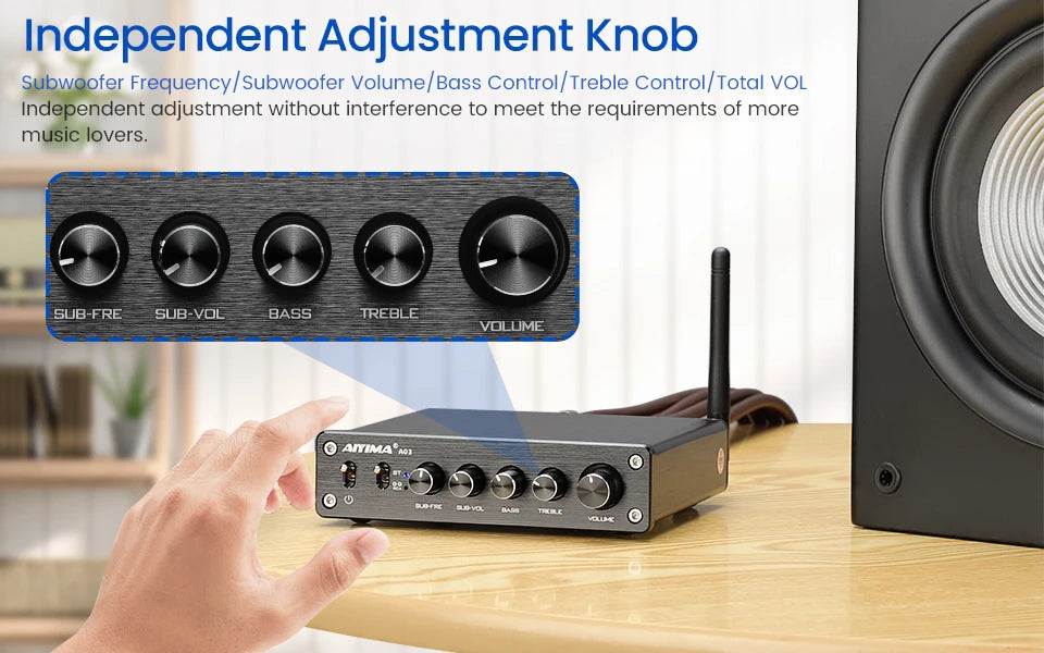 AIYIMA A03 TPA3116 Subwoofer Bluetooth Amplifier HiFi TPA3116D2 2.1 Digital Audio Power Amplifiers 50Wx2+100W Sound Amplifier