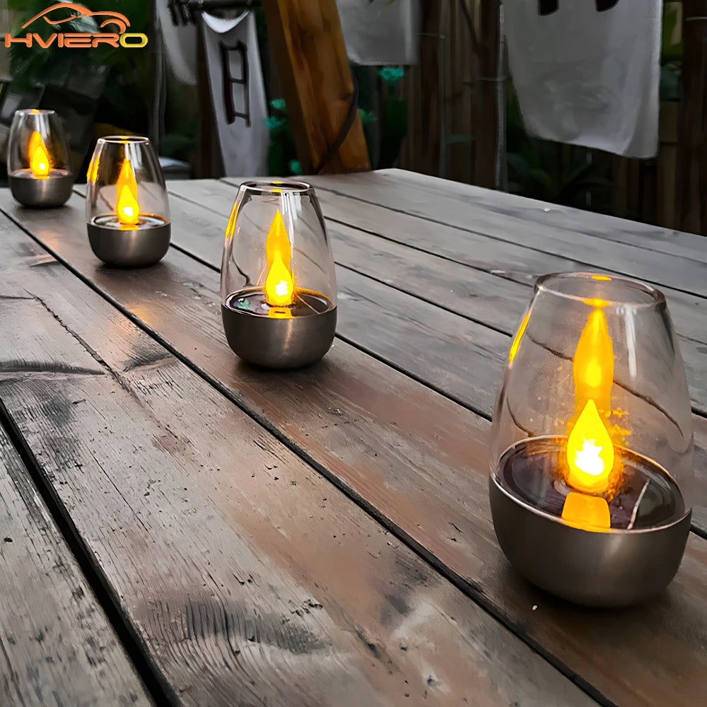 Solar Light LED Stainless Steel Candle, Outdoor Courtyard Decorative Atmosphere Night Lights Halloween Candlelight, Dinner Lamping