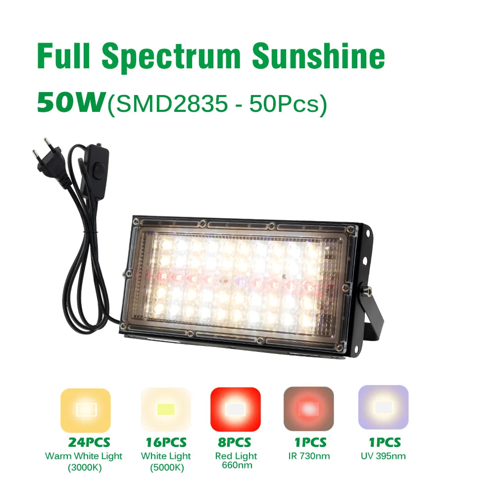 50W/100W Full Spectrum LED Plant Light Floor Bracket 220V Suitable For Courtyard Hydroponic Greenhouse Seedling Lighting