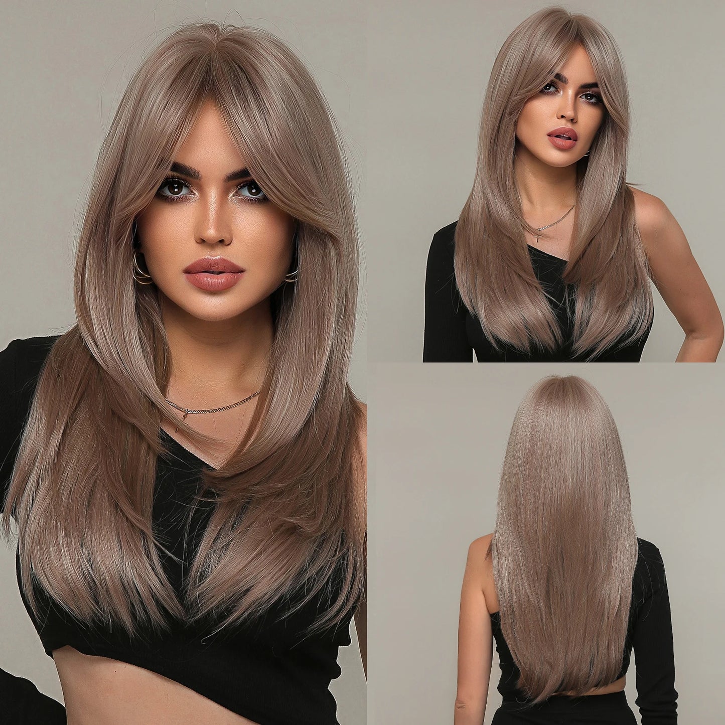 CharmSource Blonde Long Hair Natural Straight Wig, Synthetic Wigs  for Women Daily Party High Density