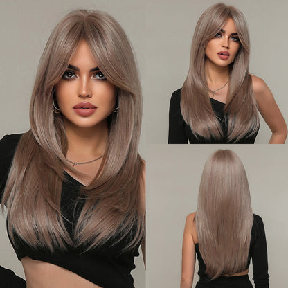 CharmSource Blonde Long Hair Natural Straight Wig, Synthetic Wigs  for Women Daily Party High Density