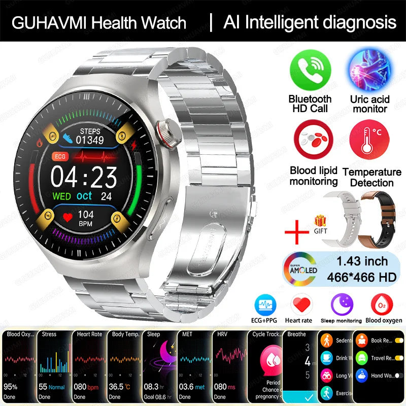 New Nursing Grade Smart Watch, Blood oxygen Blood Lipid Uric Acid ECG+PPG Body Temperature Bluetooth Call Health Smartwatch, Apple Health
