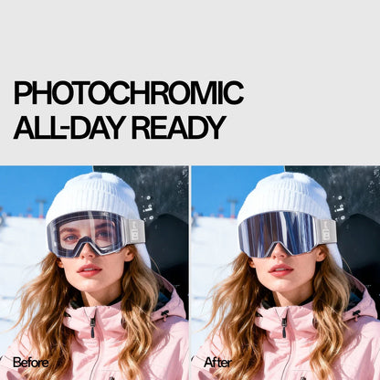 Kapvoe Flip Over Magnetic Snow Goggles Photochromic Ski Men Snowmobile Anti-Fog Snowboard Goggles Women Ski Equipment UV400