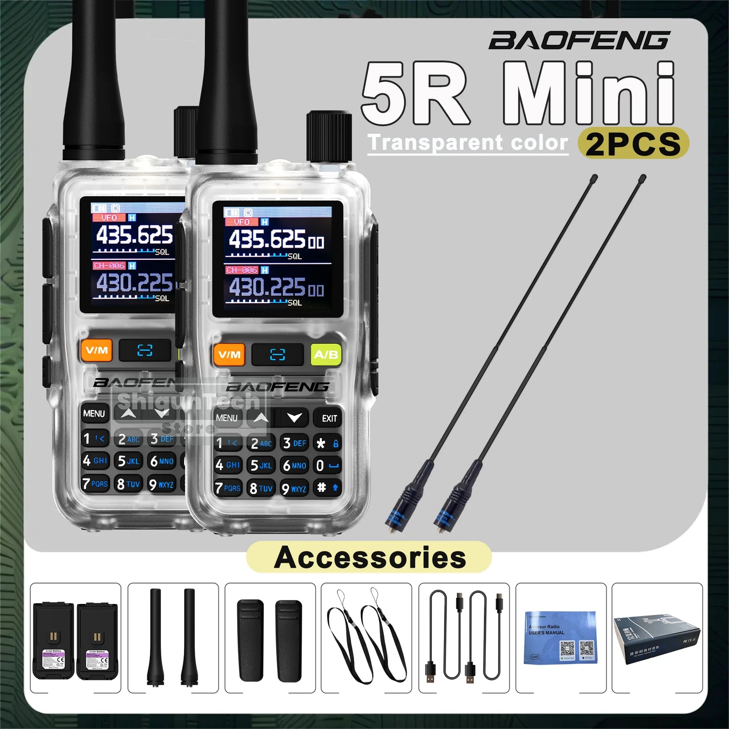 Baofeng UV 5R Mini Walkie Talkie Banda Aérea UHF/VHF Doble Vigilancia Doble PTT Programación Bluetooth Tipo-C Camping Radioaficionado Actualización 5R