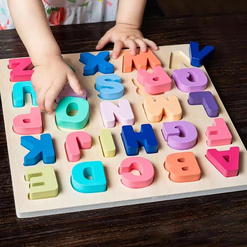 Juguetes Montessori de madera para niños de 1, 2 y 3 años, juegos de combinación de formas de números y alfabetos, juguetes educativos tempranos para niños.