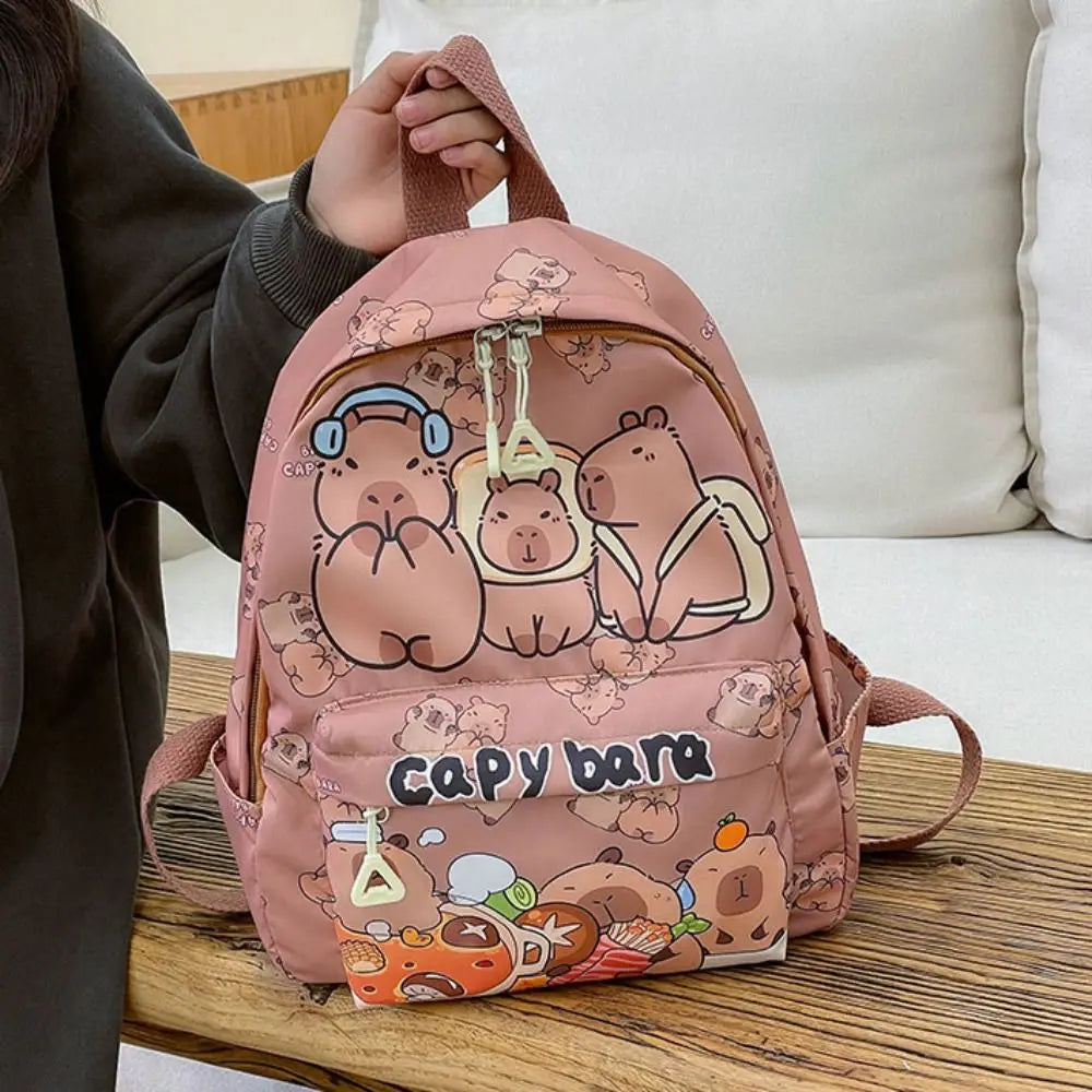 Cute Large Capacity Capybara Backpack, Cartoon Breathable Student Schoolbag, Nylon Ultra-light Book Bag, Back to school Girl