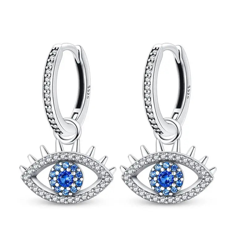 925 Sterling Silver Moon Universe Starry Sky Series Charm Earrings Women Blue Shiny Zircon Daily Wear Jewelry