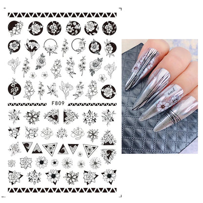 3d Nail Art Decals Tropical Palm Leaves Flowers Laces Faces Adhesive Sliders Nail Stickers Decoration For Nail Manicure