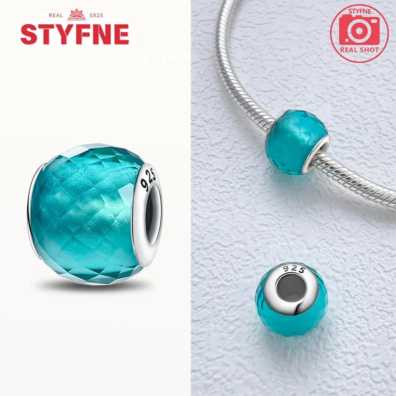 925 Sterling Silver Blue Series Crystal Enamel Murano Charm Bead Fits Original Bracelet for Women DIY Fine Jewelry Gifts