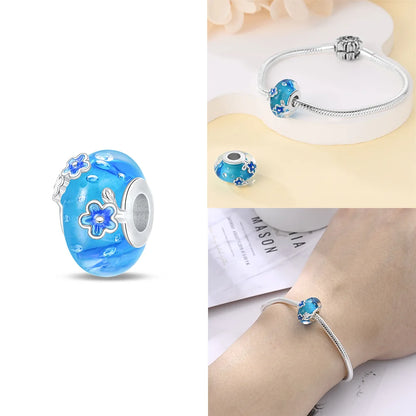 Original 925 Silver Charms Flower Blue Star Green Turtle Glass Beads Fit Bracelet Women DIY Gift Murano Jewelry Accessories