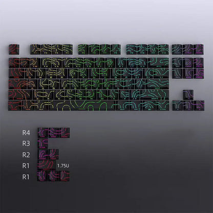 Contour Lines Translucent Keycaps Side Engraving Cherry Profile Black White Key Cap 60 70 80 90 100 Layout Mechanical Keyboard