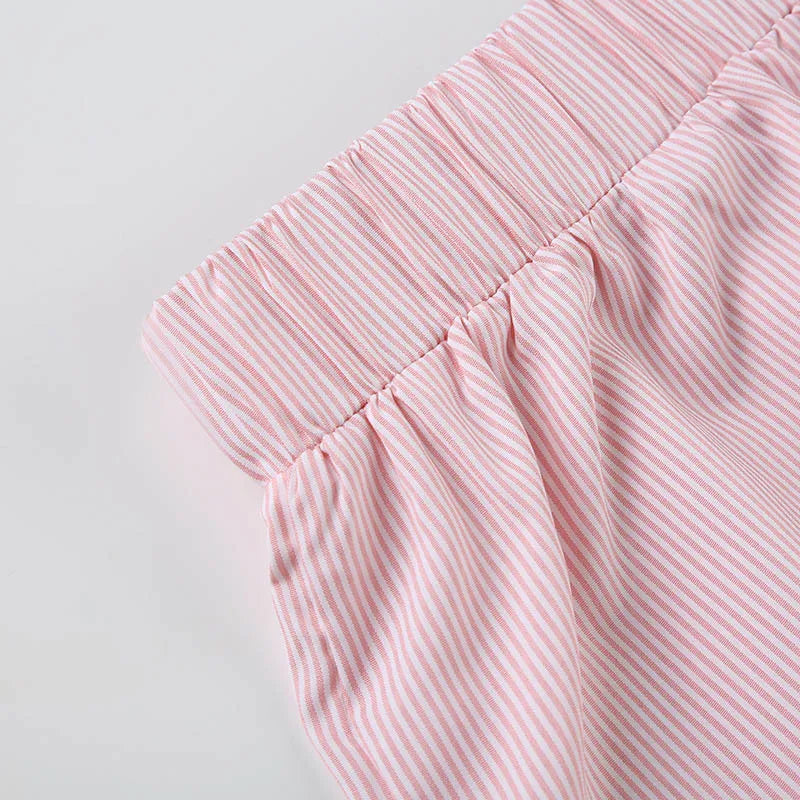 Striped Print Casual Shorts for Women, Elastic Waist Fashion Button Bottoms Streetwear, Chic Basic Y2K Loose Shorts