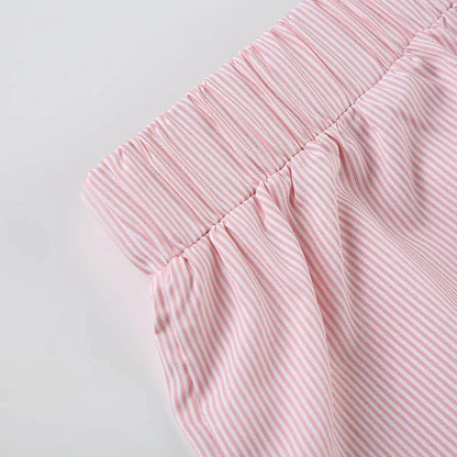 Striped Print Casual Shorts for Women, Elastic Waist Fashion Button Bottoms Streetwear, Chic Basic Y2K Loose Shorts