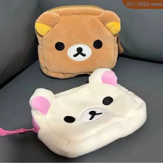 Cartoon Rilakkuma Makeup Organizer Storage Bag Cute Cartoon Bear Plush Kawaii Cosmetic Cosmetic Bags Vanity Beauty Case Gift