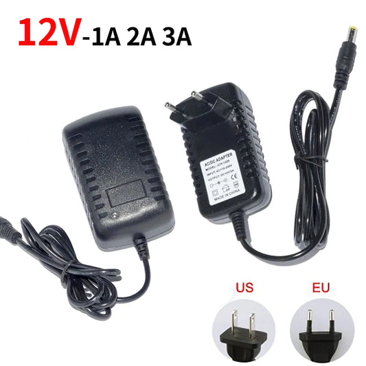 12 Volt Power Supply Transformer, AC 110V 220V  To DC 12V, EU US Power Adapter, Power Source Charger Converter DC12V 1A 2A 3A LED Driver