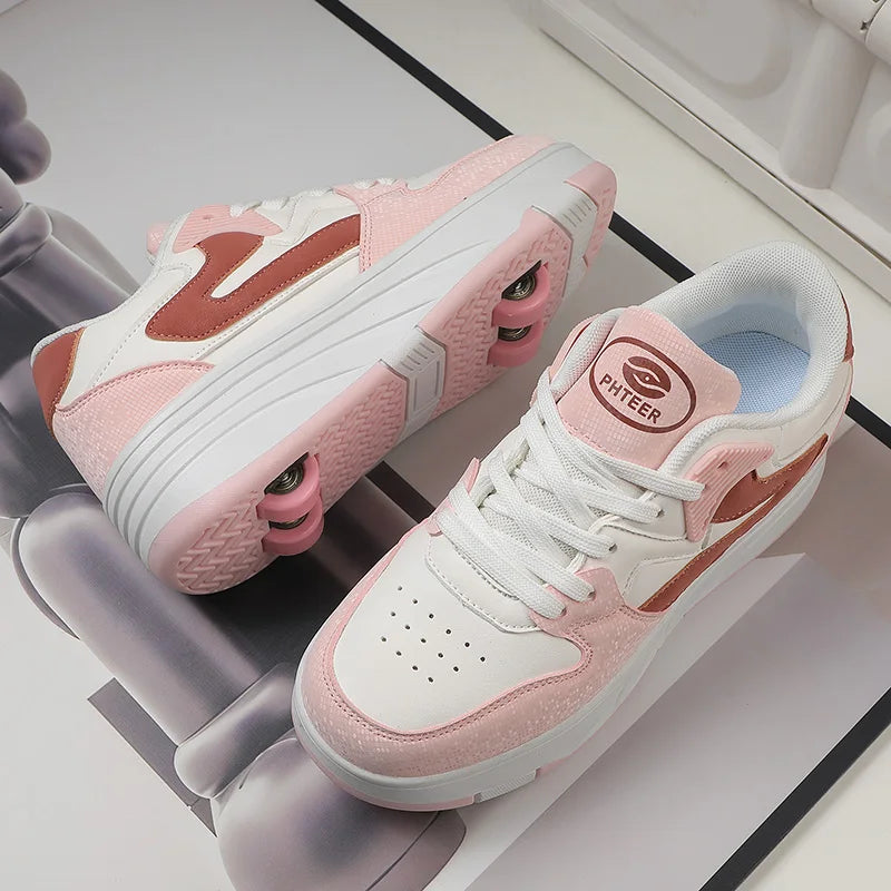 Roller Skate Shoe Walking Shoes With Four-wheel Student Sports Pulleys Walking Shoes With Wheels Summer Spring Kids Sneakers