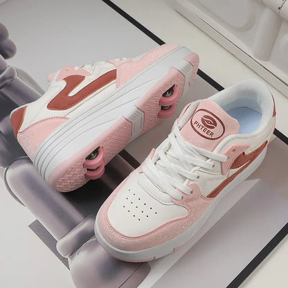 Roller Skate Shoe Walking Shoes With Four-wheel Student Sports Pulleys Walking Shoes With Wheels Summer Spring Kids Sneakers