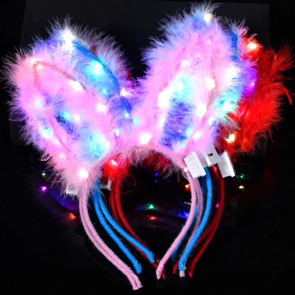 10/20/30 pcs Led Glow Cat Bunny Ear Horn Hairbands Light Up Flash Headband Women Girl LED Neon Birthday Wedding Party Supplies