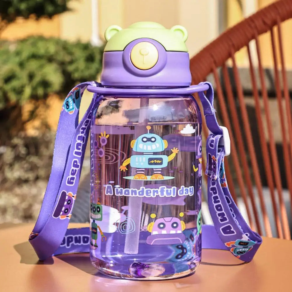 650ml Cute Kids Water Bottle with Straw, BPA-Free, Leakproof Outdoor Portable Children's Cups, School Water Bottle for Children