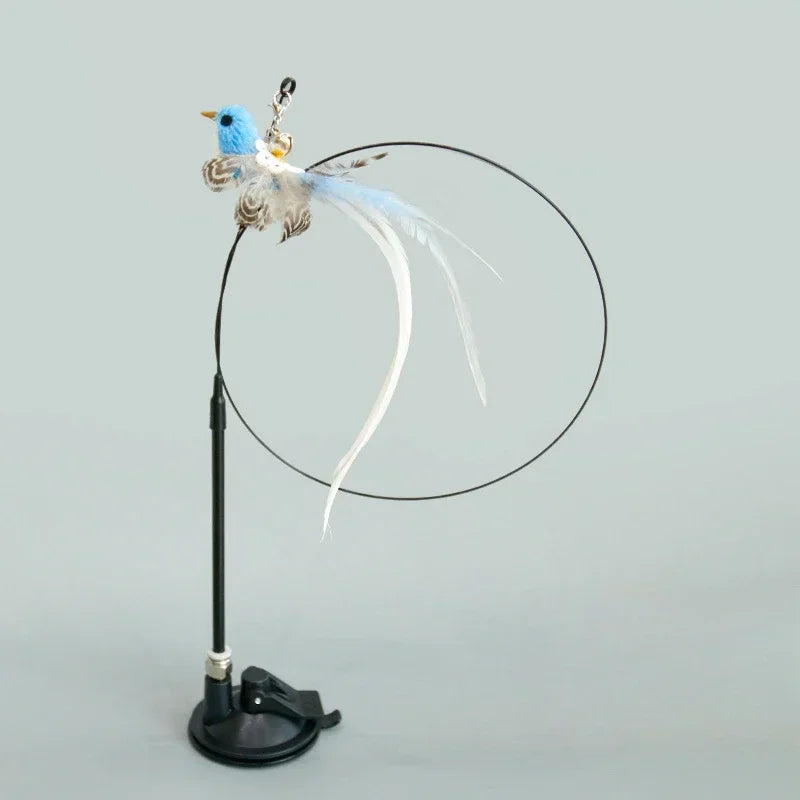 Interactive Cat Toy Hands-Free Cat Stick Playing Kitten Playing Teaser Wand Toy Suction Cup Bird/Feather Cat Wand Pet Supplies