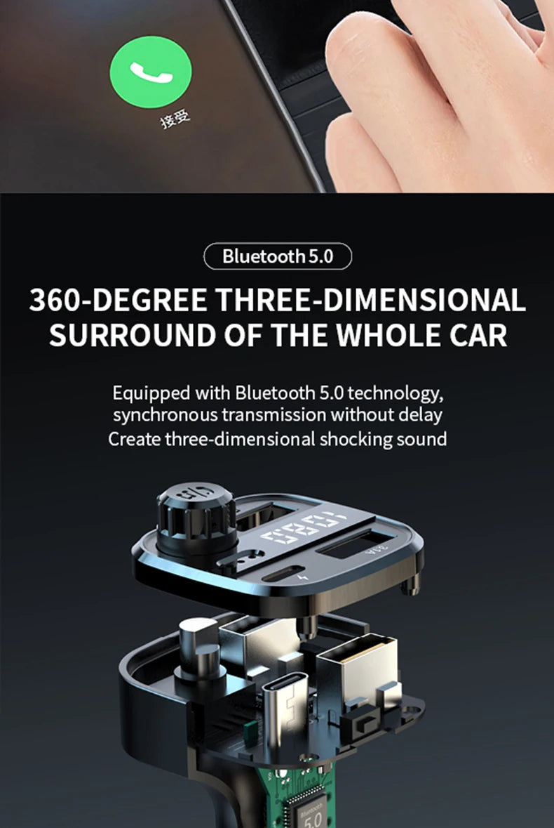 Car MP3 Player FM Transmitter Car Charger Type C Bluetooth 5.0 Handsfree Bluetooth Calling Super Quick Charge Adapter for Car