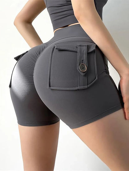 Summer Peach Butt Fitness Exercise Shorts, Three-Quarter Pants, Cargo Air Dry Pocket Yoga Tight Pants, Lift the hips Women's Shorts