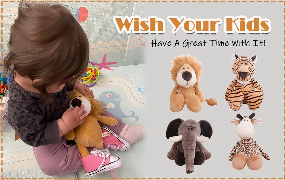 Stuffed Plush Animal Toys Soft Dolls Jungle Lion Elephant Tiger Dog Fox Monkey Deer Children Gift Kawaii Baby Kids Hobby Toys