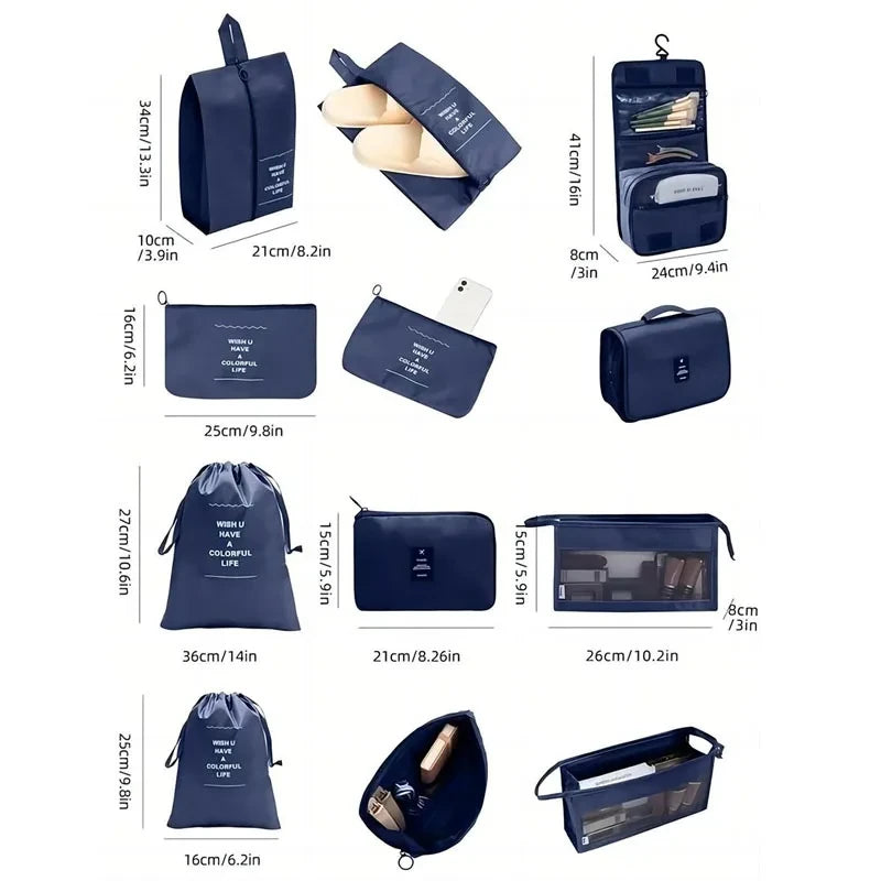 11 PCS/Set Travel Storage Bag Clothes Organizer Bags Luggage Suitcase Organizer Waterproof Wash Bag Clothes Storage Ziplock Bag