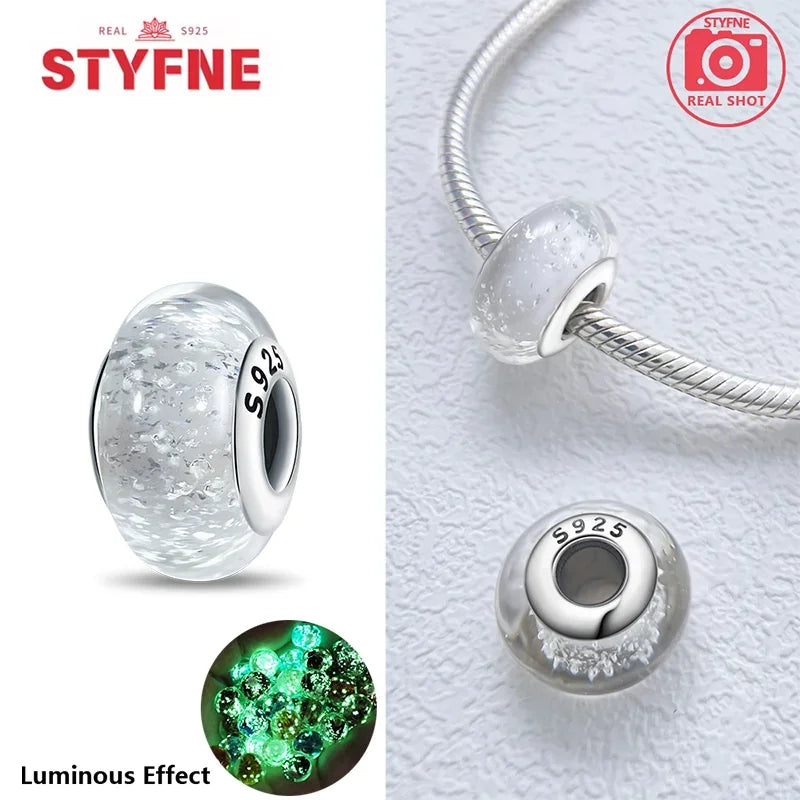 Charm Sterling Silver 925 Colorful Luminous Beads Murano Glass Series Fit Original Bracelet for Women Jewelry DIY Fine Gift