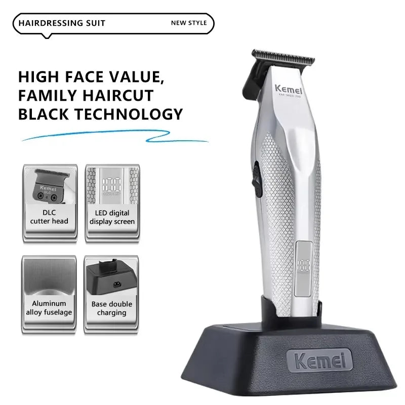 Kemei KM-3023-702 Baber Professional Hair Clipper Hair Cutting Machine With Charging Base For Men Electric Hair Trimmer Men Gift