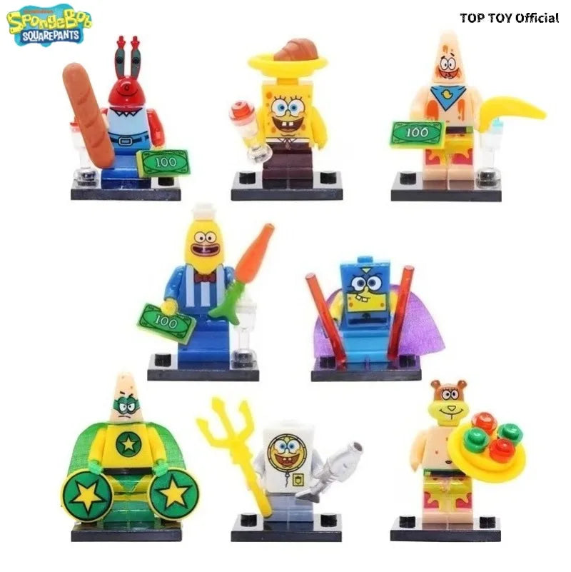 SpongeBob SquarePants Big Star Krabby Patty Burger King Anime People Cartoon Anime Small Particle People Assembly Toy Model Gift