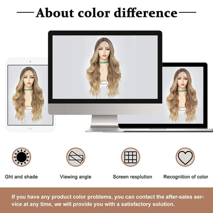 Synthetic Long Lace Wavy Wig for Women 26 Inch Middle Part Curly Natural Looking Heat Resistant Fiber for Daily Party Christmas