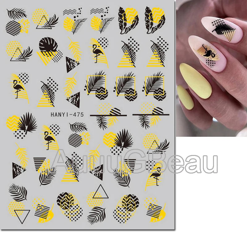 3d Nail Art Decals Tropical Palm Leaves Flowers Laces Faces Adhesive Sliders Nail Stickers Decoration For Nail Manicure