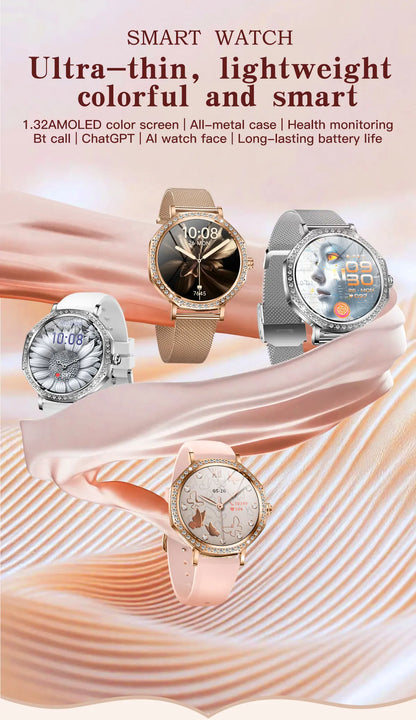 Luxury Women's Smartwatches Diamond Dial Fashion Smart Watch Heart Rate Monitor Sleep Tracking IP67 Waterproof For Android & IOS
