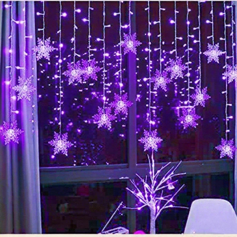 3.2M Christmas Snowflake Curtain String Lights, Indoor Christmas Light, Wedding Home Party New Year LED Xmas Lamps, Eave Decoration