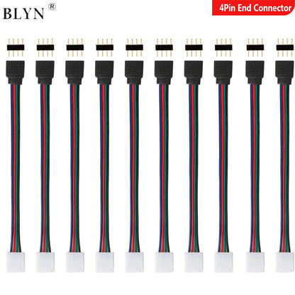 5050 LED RGB Strip Light Connector 4 Pin Conductor 10mm Strip to Controller Jumper Solderless Clip On Pigtail Power Adapter