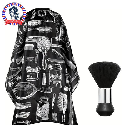 Professional Barber Salon Cape Set: Hair Cutting Cape + Neck Duster Brush - Stylist-Grade Hairdressing Apron for Barbers/Hairdressers