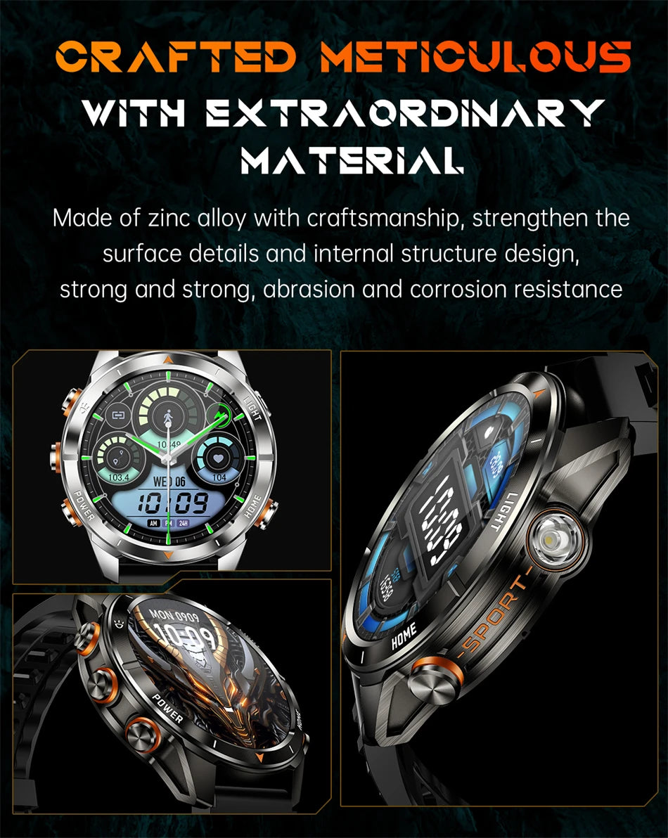 New Outdoor Sport Smart Watch, For Men, 1.46" AMOLED Screen LED, Flashlight, 515mAh Battery, 10ATM Waterproof, Bluetooth Call Smartwatch