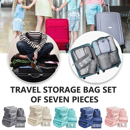 7Pcs, Travel Organizer, Storage Bags, Wardrobe Cube Suitcase Packing Cubes Set Storages, Luggage Clothes Shoe Pouch Folding